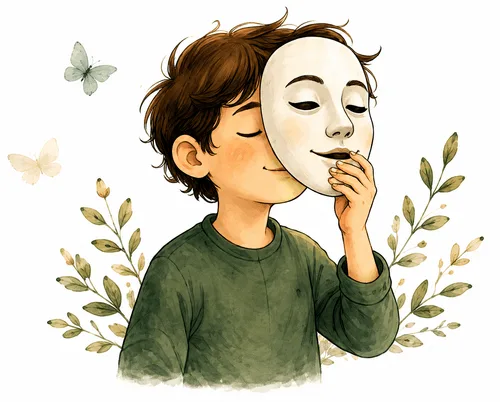 Boy taking off a mask — representing authentic self-expression
